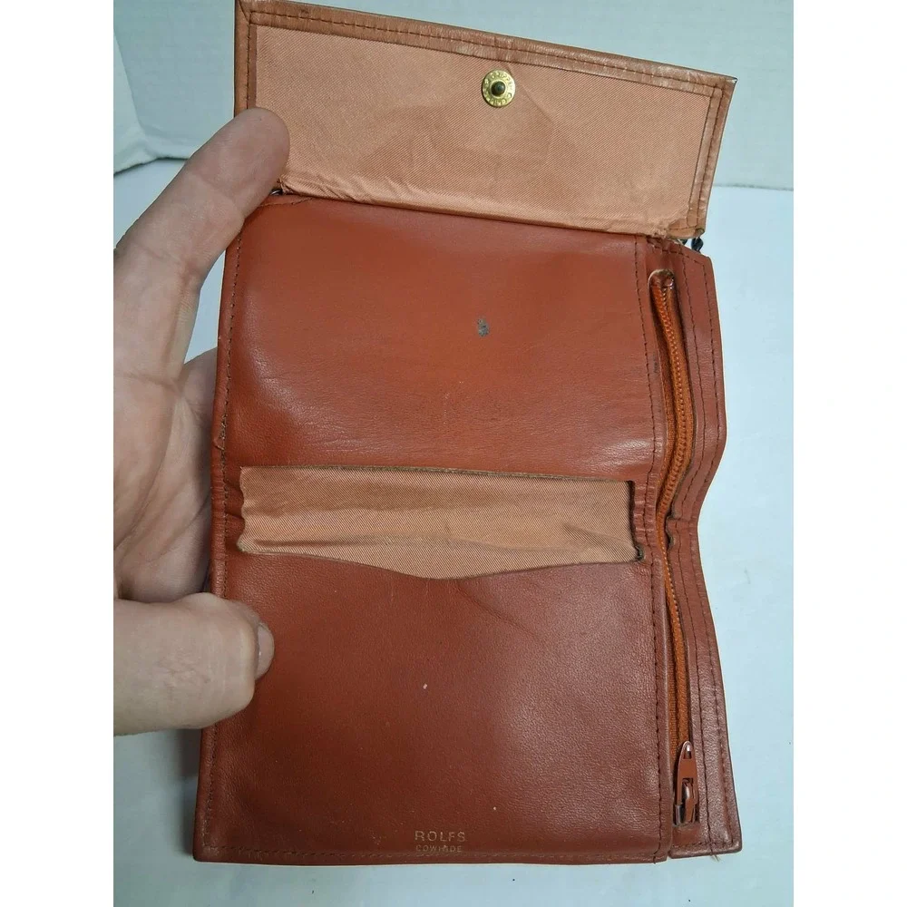 Vintage Rolfs Leather Embossed Floral Coin Kiss Lock Wallet Brown Tri Fold‎ READ